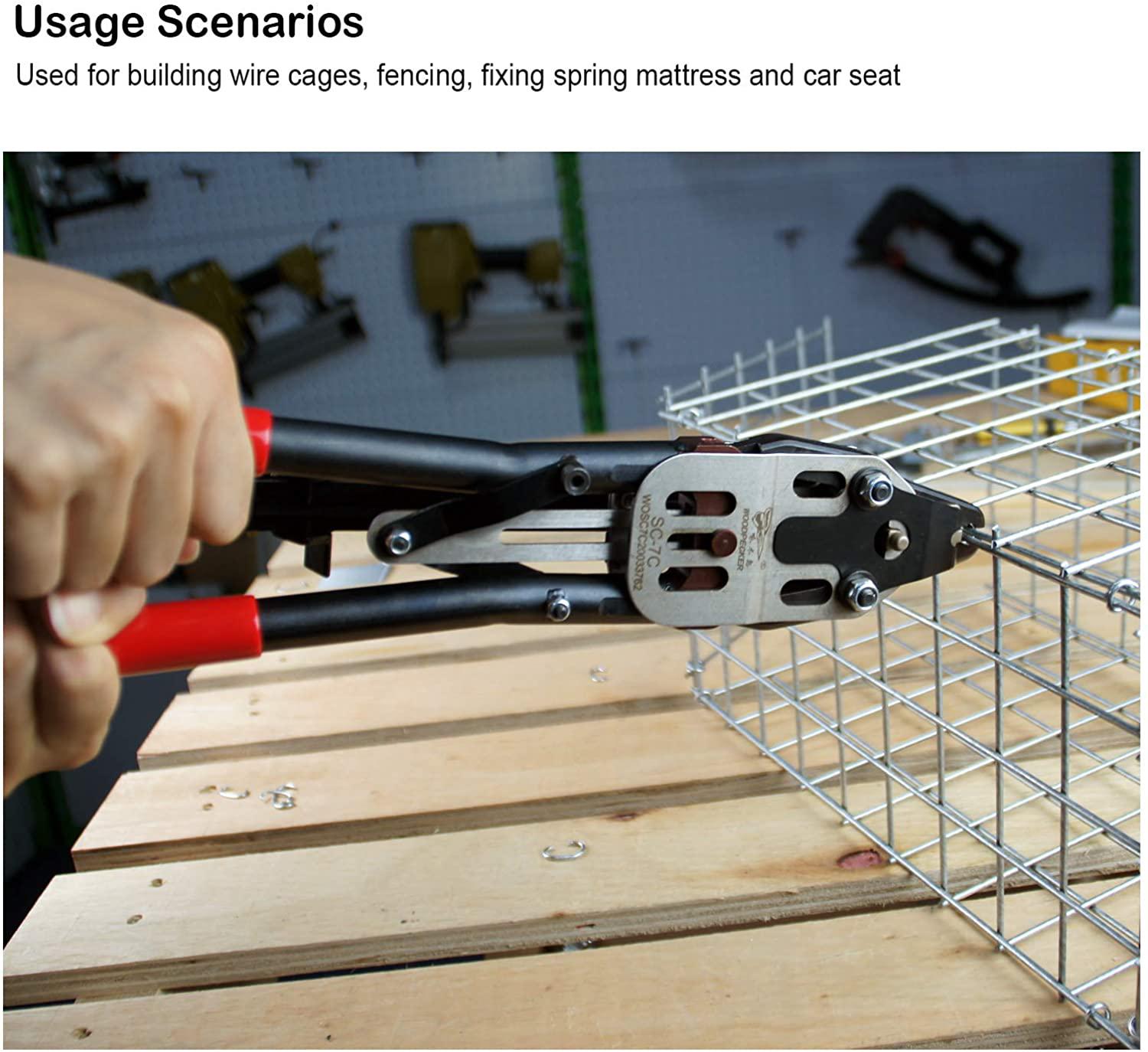 Woodpecker SC-7C 15 GauSnap-Ring Plier, Closure Diameter 7mm, Manual C Ring Hog Ring Tool with Auto-feed System for Wire Cages, Fencing