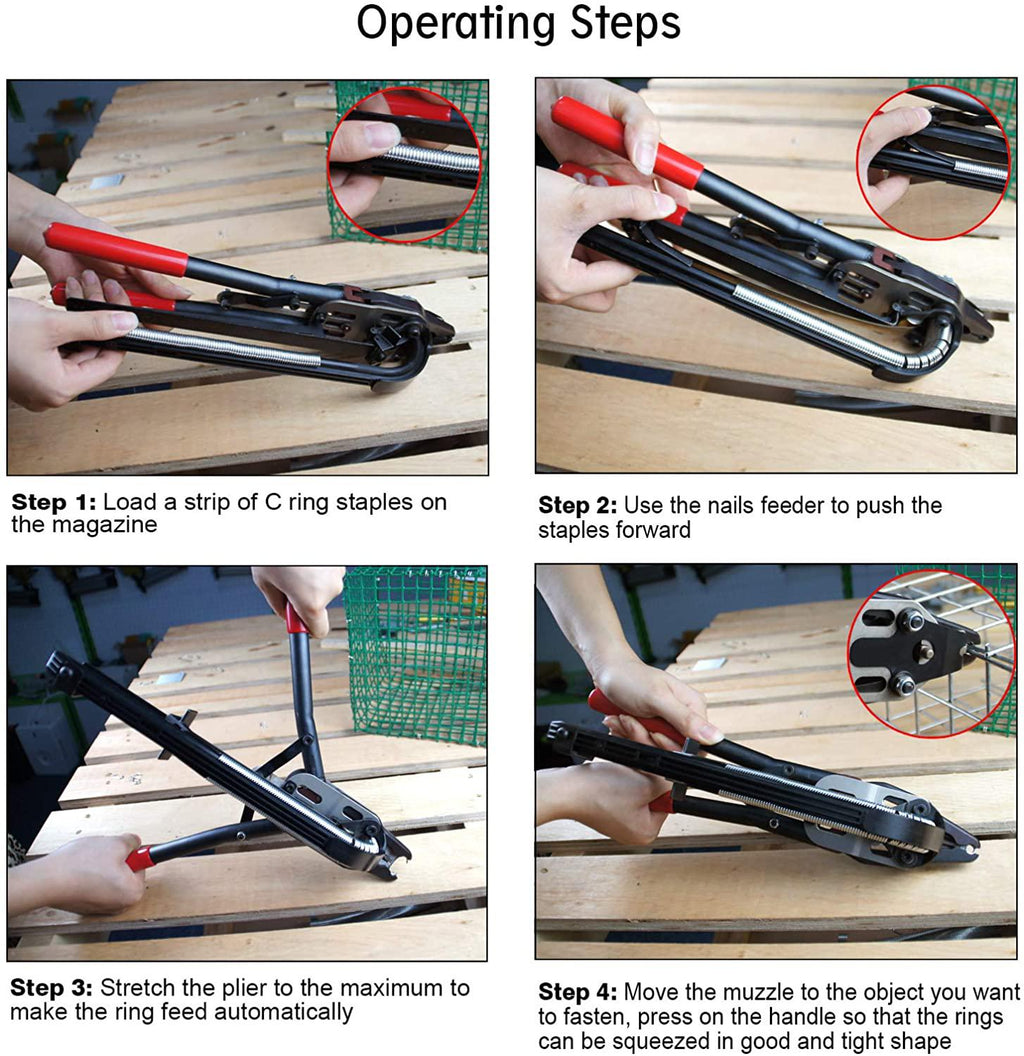 Woodpecker SC-7C 15 GauSnap-Ring Plier, Closure Diameter 7mm, Manual C Ring Hog Ring Tool with Auto-feed System for Wire Cages, Fencing