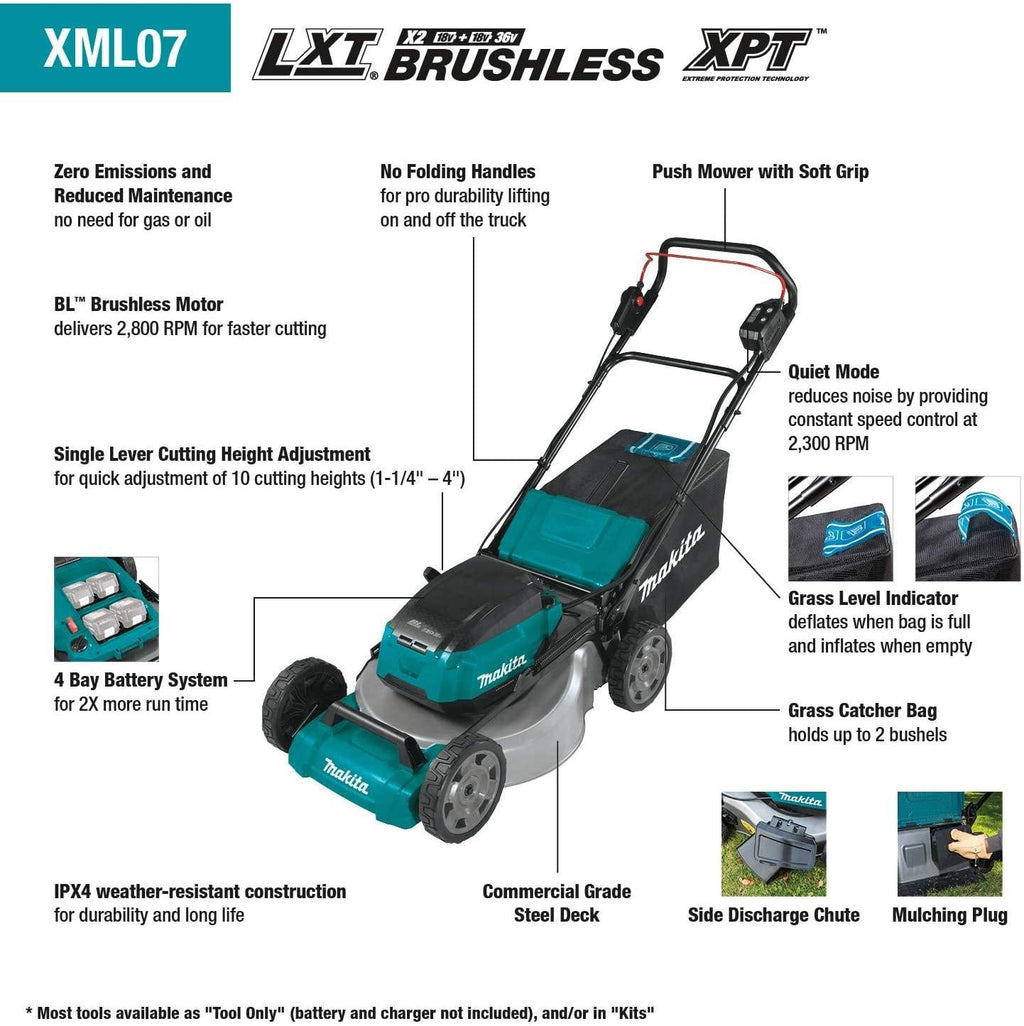 Makita XML07PT1 36V (18V X2) LXT Brushless 21" Commercial Lawn Mower Kit with 4 Batteries (5.0Ah), Teal