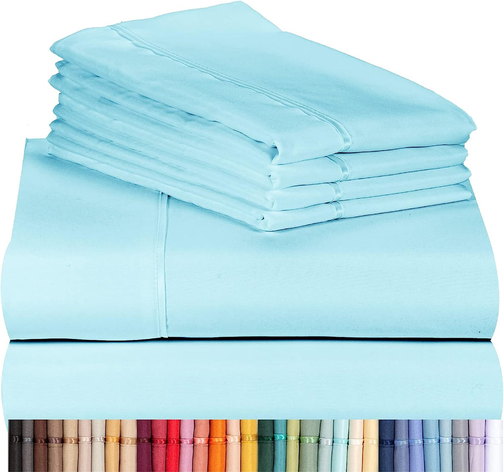 LuxClub 6 PC Queen Sheet Set Bamboo Sheets Deep Pockets 18" Eco Friendly Wrinkle Free Cooling Sheets Machine Washable Hotel Bedding Silky Soft - Aqua Queen