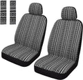 Pariitadin Baja Saddle Blanket Car Seat Covers Front Set with Seat Belt Pads, Washable Breathable Striped Woven Cloth Seat Covers for Cars, Universal Fit Most Cars, Airbag Compatible, Black/White