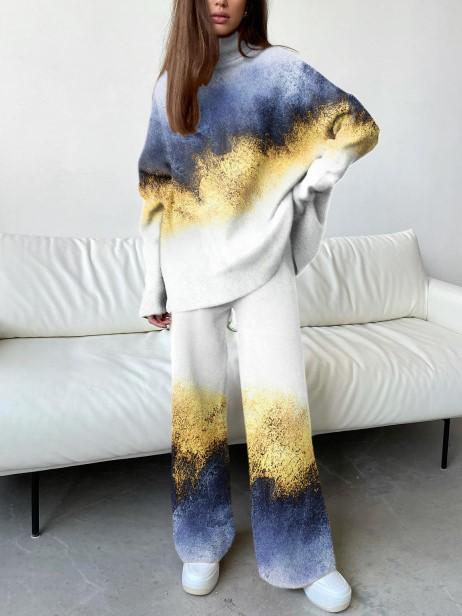 Women's Fashion Color Contrast Gradient Color Block Printing Suit