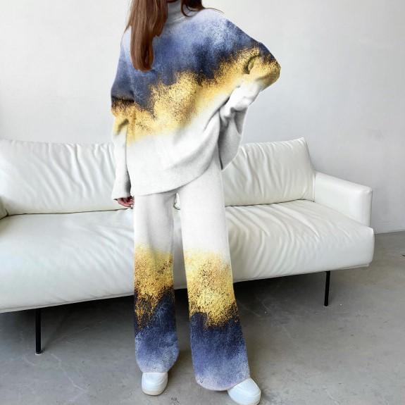Women's Fashion Color Contrast Gradient Color Block Printing Suit