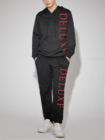 mens letter side print hoodie casual two pieces outfits with seam pants