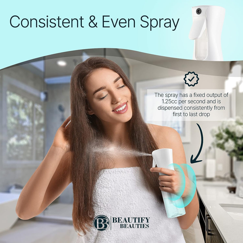 BeautifyBeauties Hair Spray Bottle – Ultra Fine Continuous Water Mister for Hairstyling, Cleaning, Plants, Misting &amp; Skin Care (5 Ounce)
