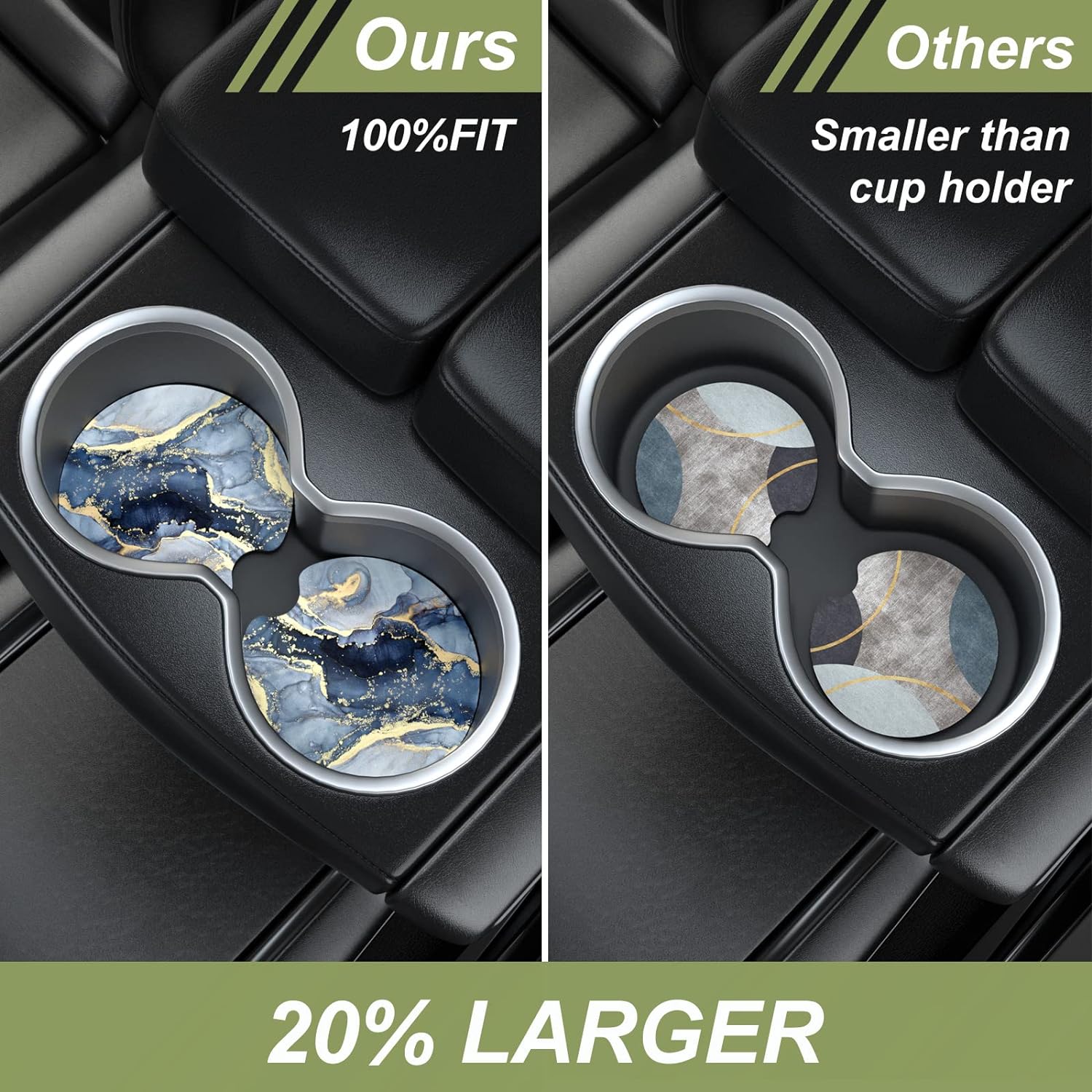 Nipichsha Car Cup Holder Coasters, Car Coasters for Cup Holders, 2 Pack Anti Slip Insert Coasters, Rubber Car Cup Mat with A Finger Notch, Cute Car Interior Accessories for Women Men(Dark Grey Marble)