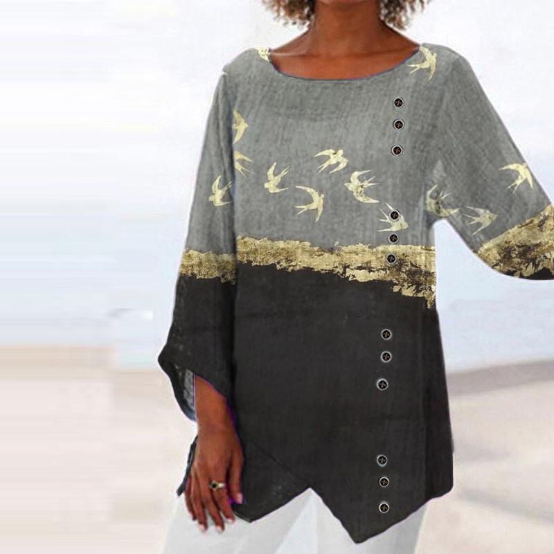 Fashion casual round neck long sleeve printed top