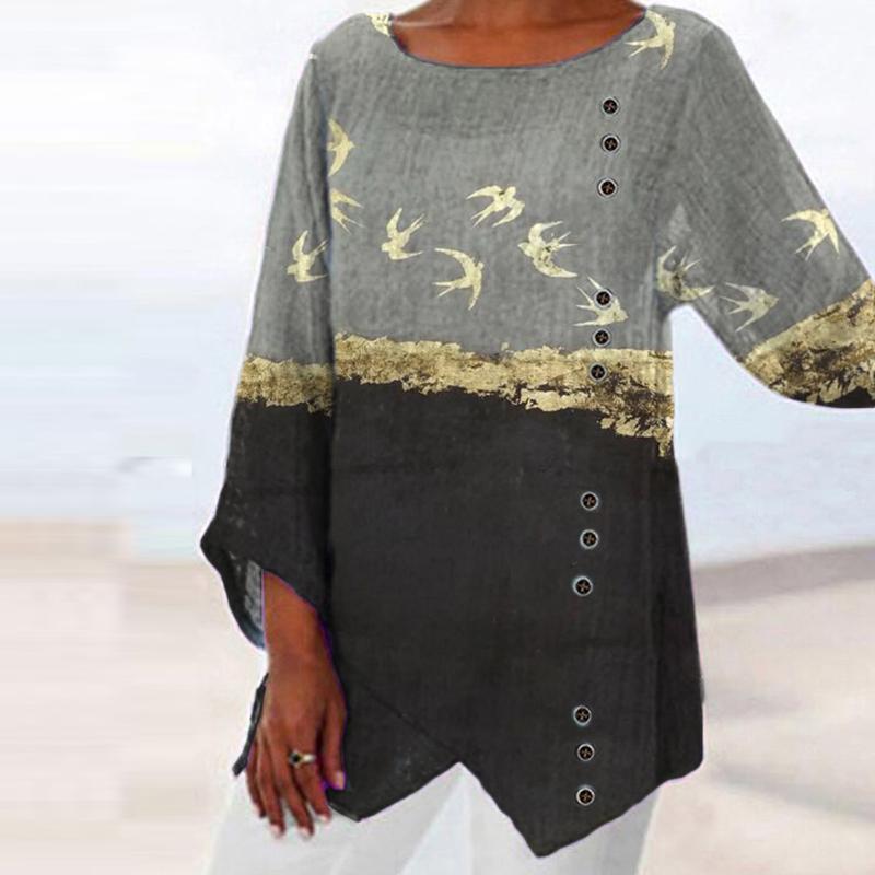 Fashion casual round neck long sleeve printed top