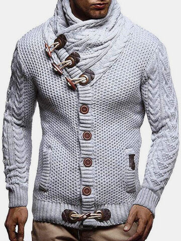 mens single breasted high neck cable knit warm casual cardigans