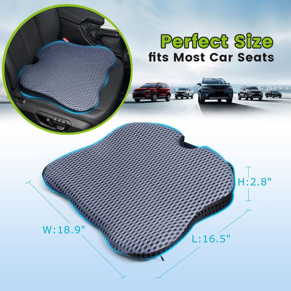 Car Seat Covers Front Seats Only - Wedge Shape Universal Car Seat Cover Improve Vision/Posture - Memory Foam Seat Cushion for Tailbone Pain Relief (Mesh Cover,Gray)