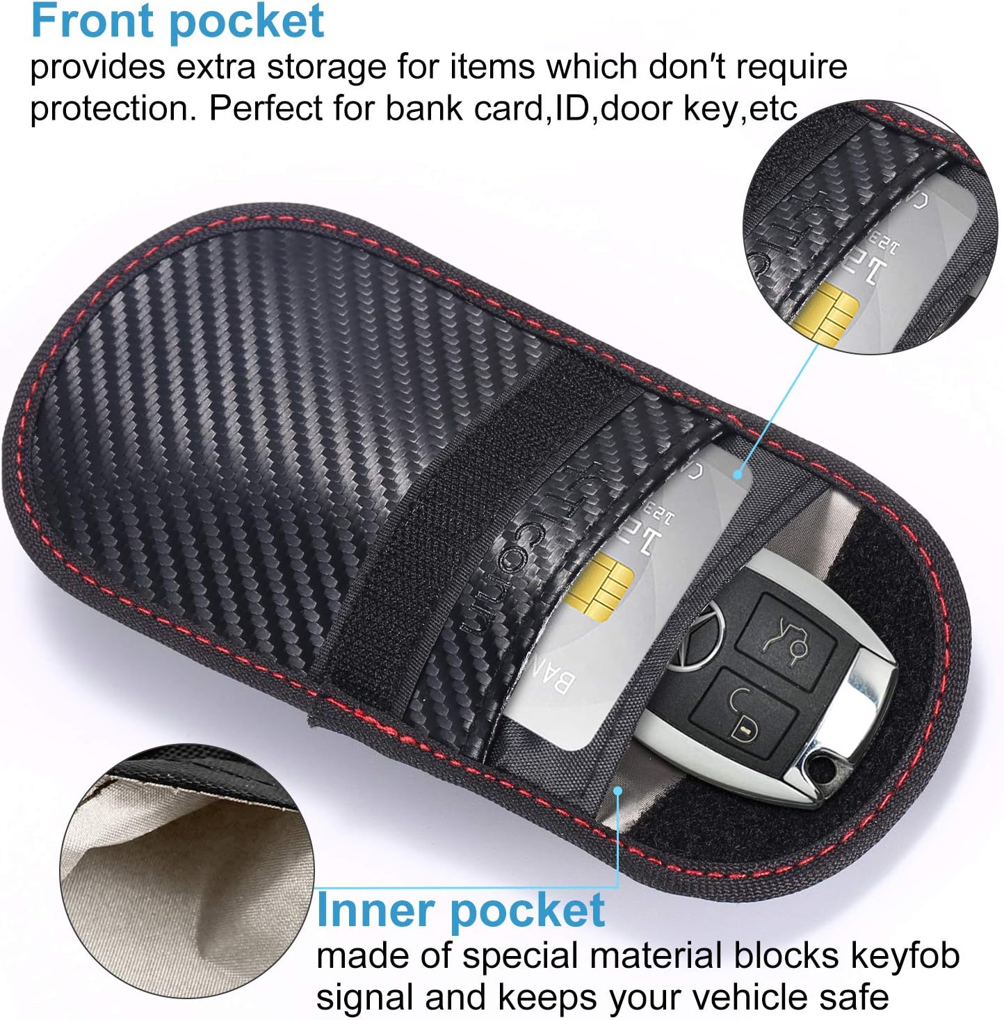 Faraday Bag for Key Fob (2 Pack), TICONN Faraday Cage Protector - Car RFID Signal Blocking, Anti-Theft Pouch, Anti-Hacking Case Blocker (Carbon Fiber Texture)