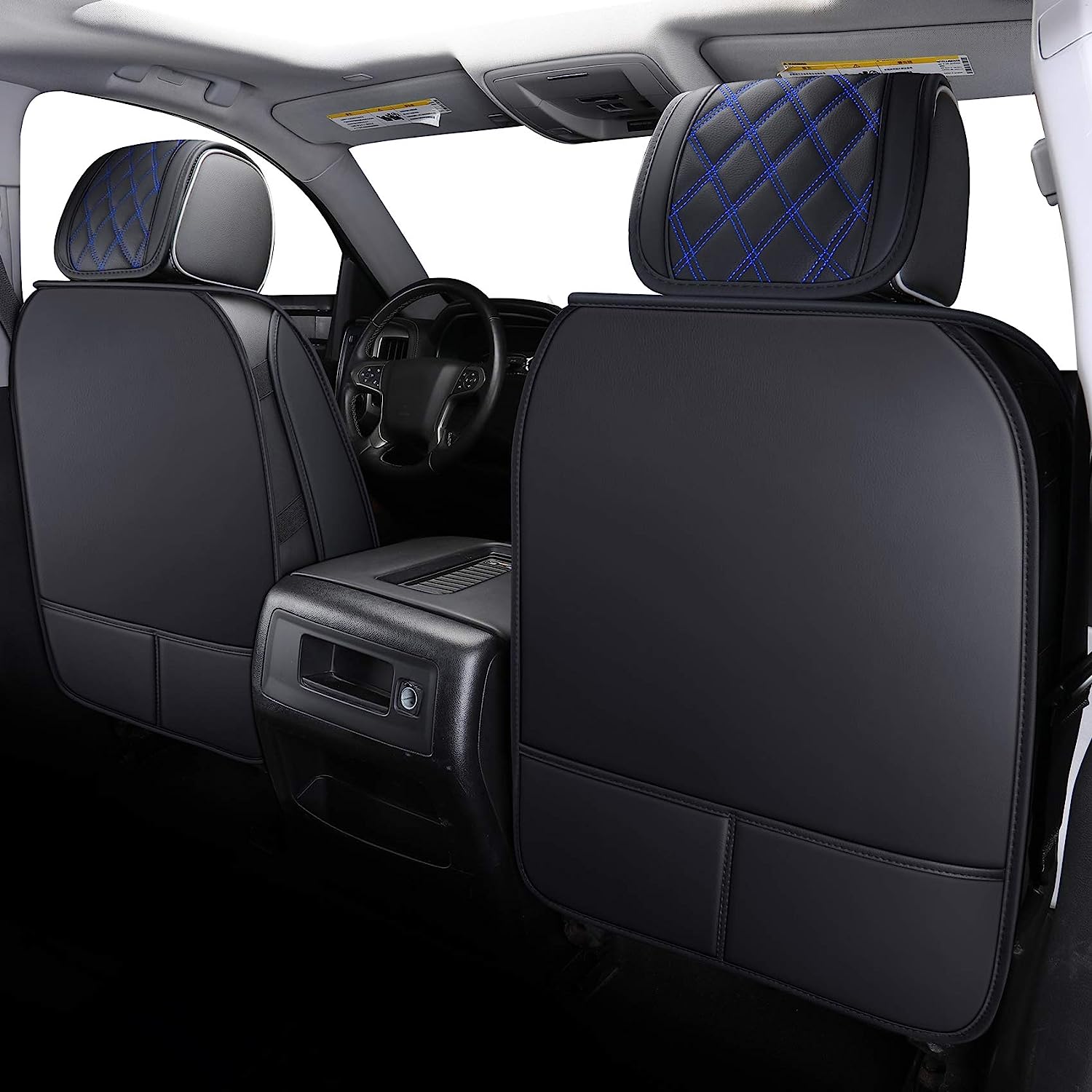 Aierxuan Seat Covers for 2007-2024 GMC Sierra Chevy Chevrolet Silverado 1500 2500HD 3500HD Trail Boss Z71 Crew Double Extended Cab Waterproof Leather Truck Pickup Cuchion(Full Set, Black-Blue)
