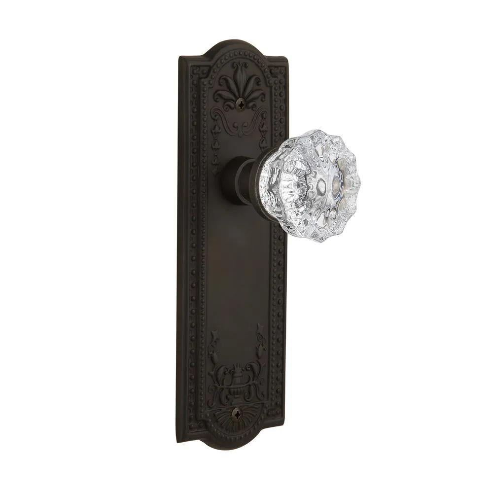 Meadows Plate 2-3/8 in. Backset Oil-Rubbed Bronze Privacy Bed/Bath Crystal Glass Door Knob