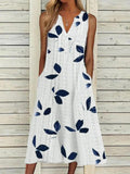 Ladies Casual Leaf Printed V-neck Maxi Dress