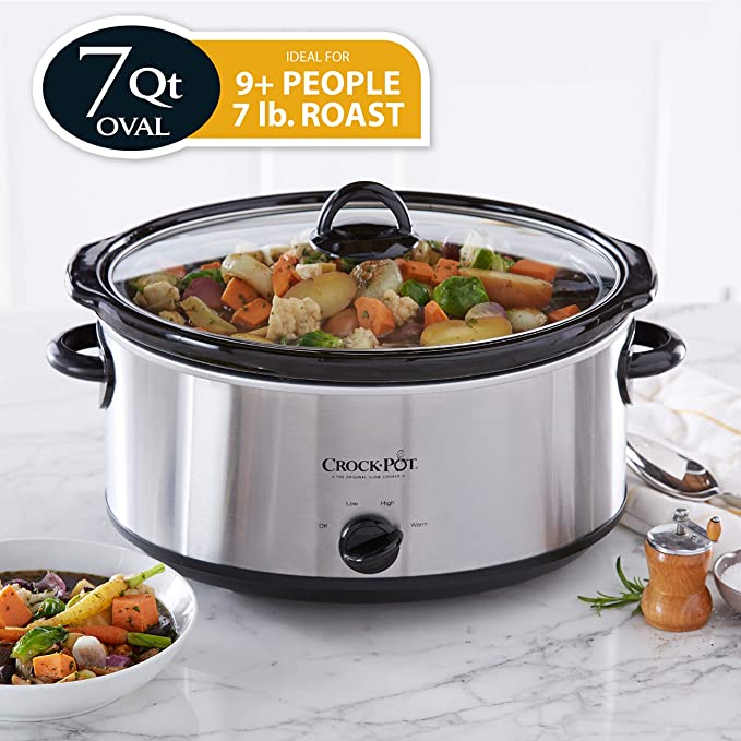 crock-pot 7 quart oval manual slow cooker, stainless steel (scv700-s-br)