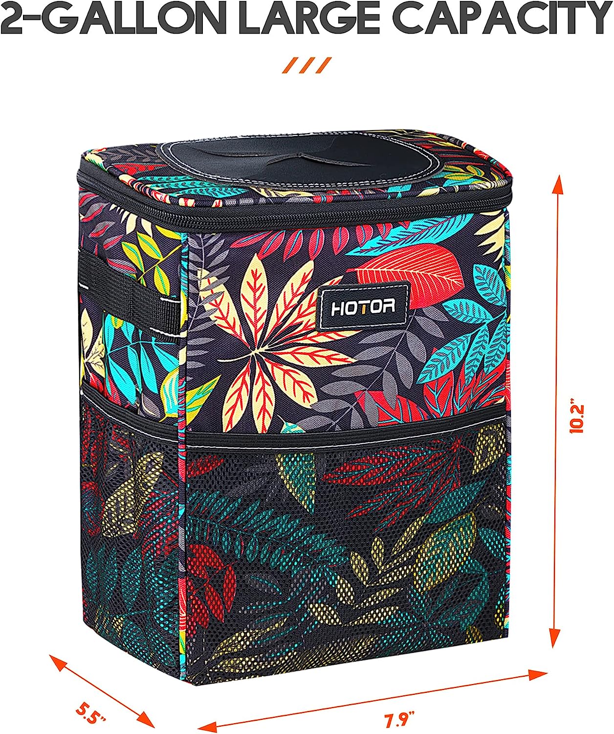 HOTOR Car Trash Can, Multifunctional &amp; Fashionable Car Accessory for Interior Use, Waterproof &amp; Leakproof Car Organizer and Storage Bag with Adjustable Straps, Magnetic Buckles (Colorful Leaves)