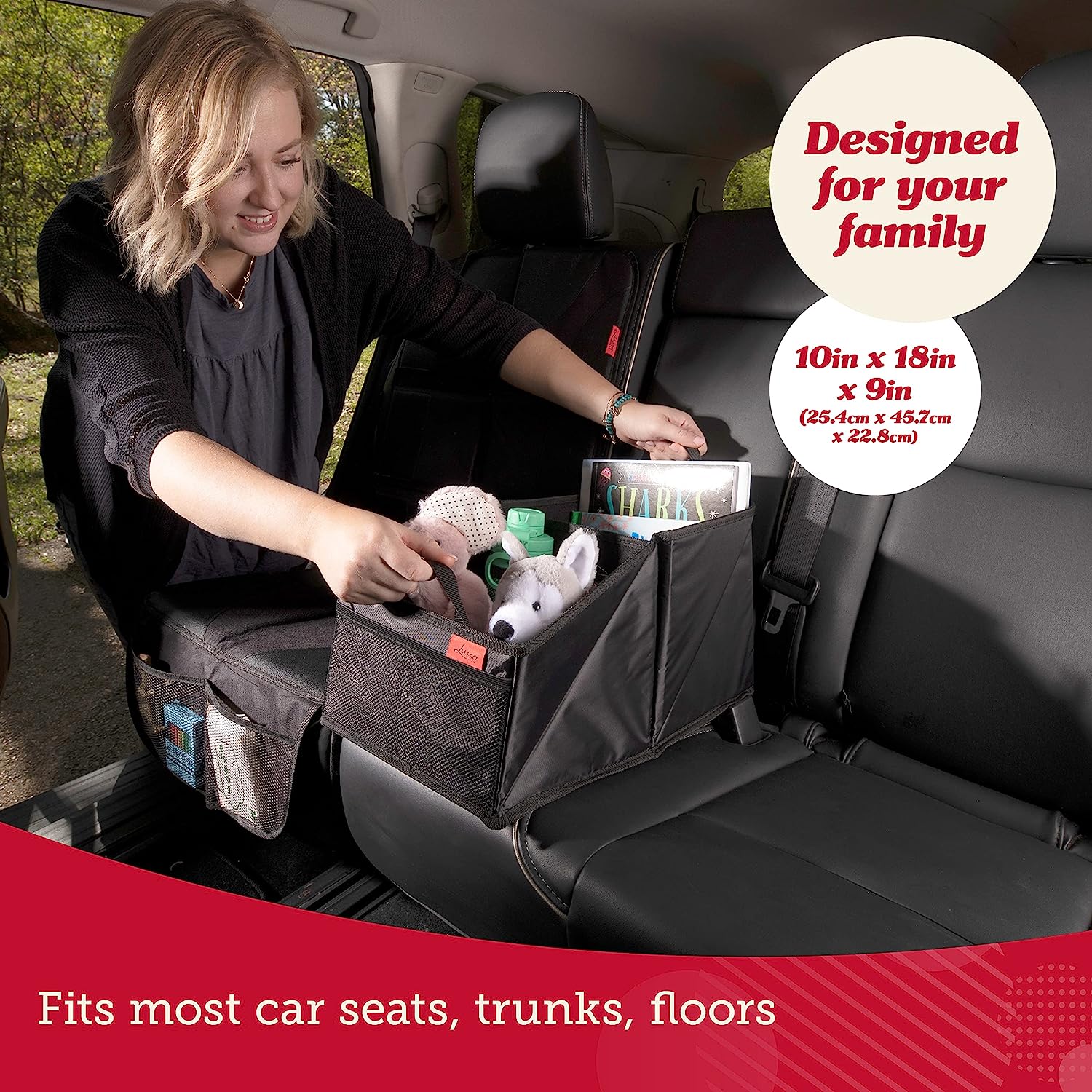 Lusso Gear Car Seat Organizer for Front or Backseat - Great for Adults &amp; Kids, Features 9 Storage Compartments for Toys, Magazines, Tissues, Maps, Books, Documents, Games &amp; More (Geometric)