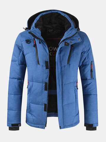 mens winter warm thicken zipper detail solid color hooded down coat