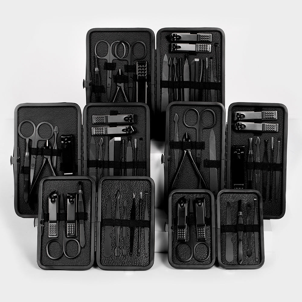 Classic Black Manicure Set Hand Feet Facial  Steel Accessories, 5 Choices