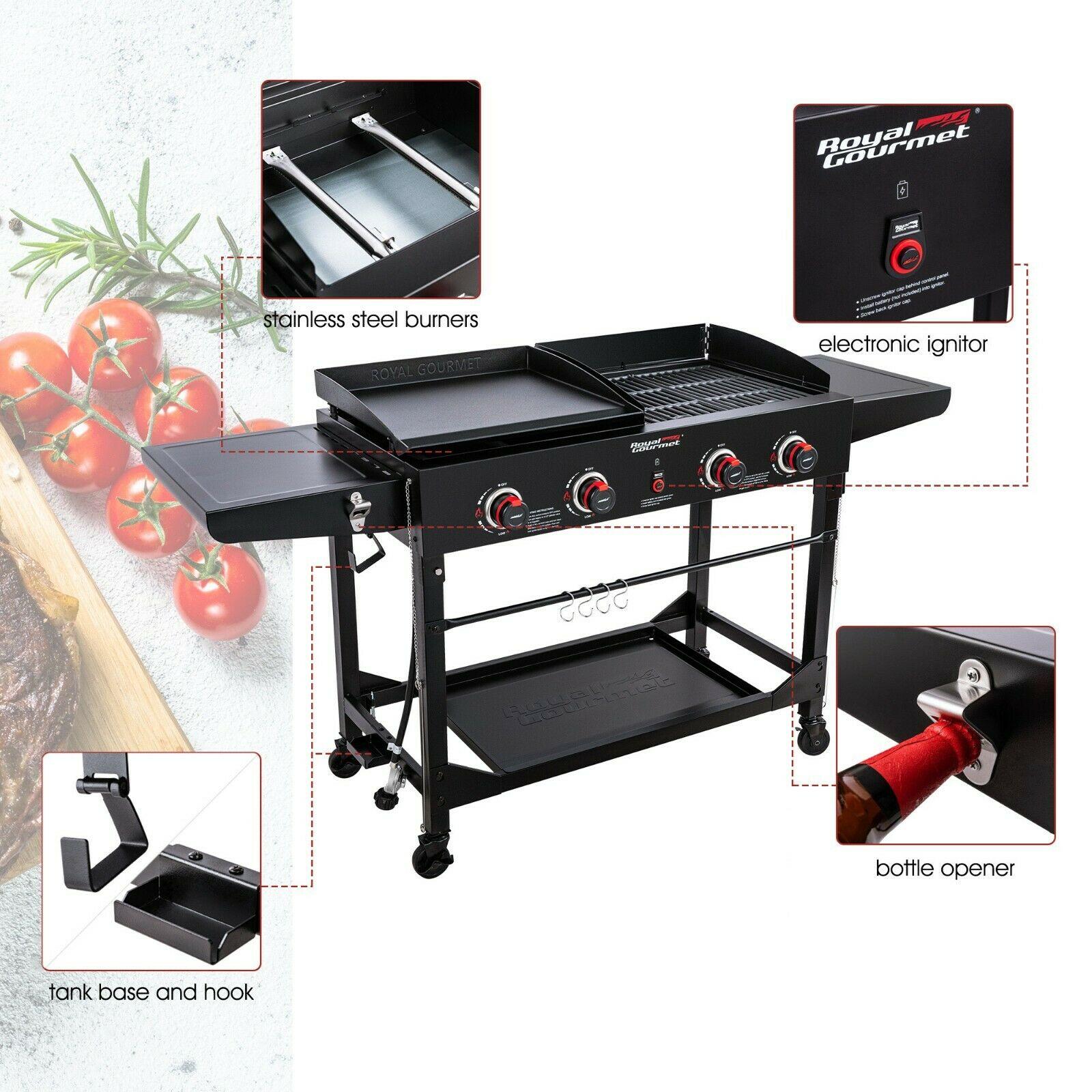 4-Burner Portable Flat Top Propane Gas Grill Griddle Combo GD402