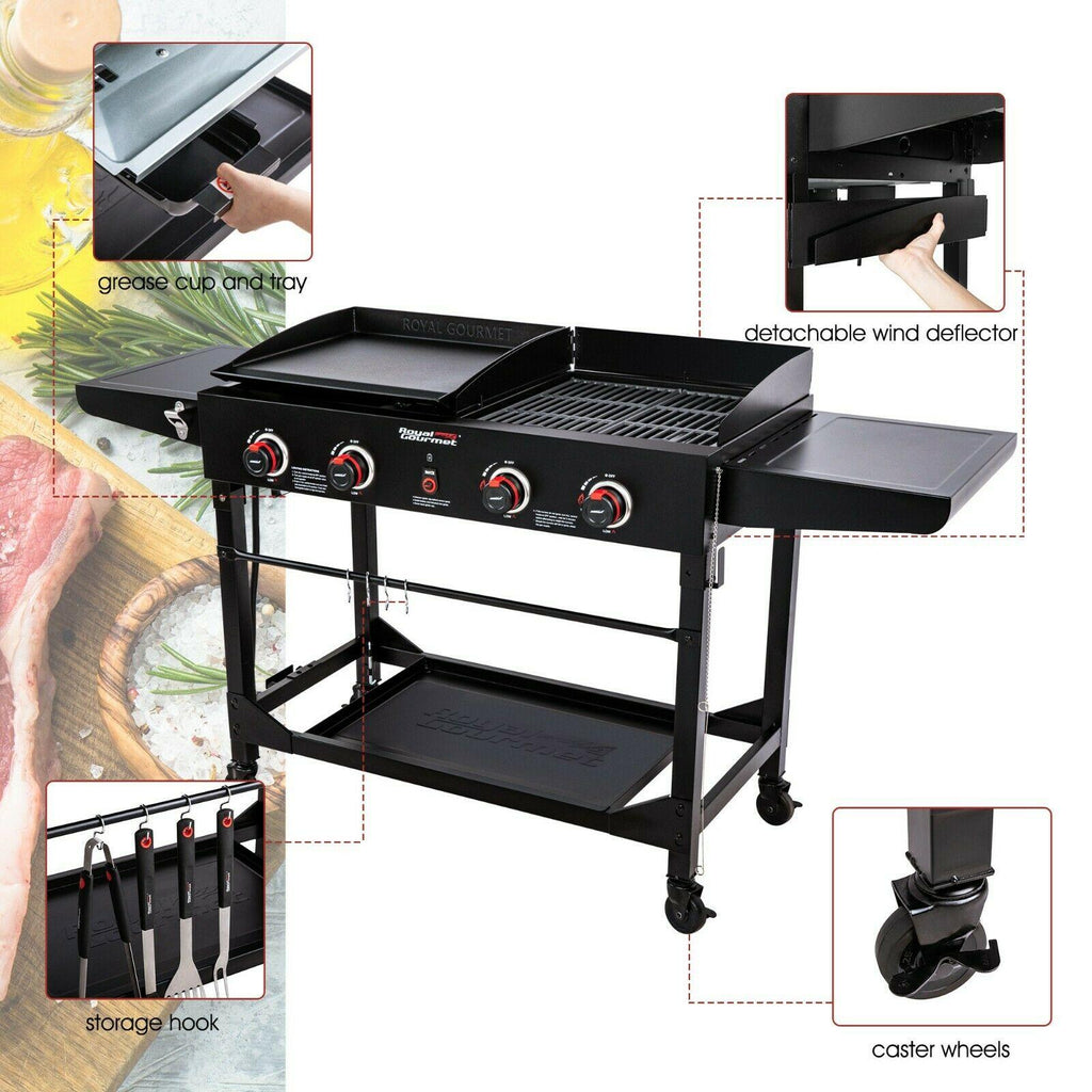 4-Burner Portable Flat Top Propane Gas Grill Griddle Combo GD402