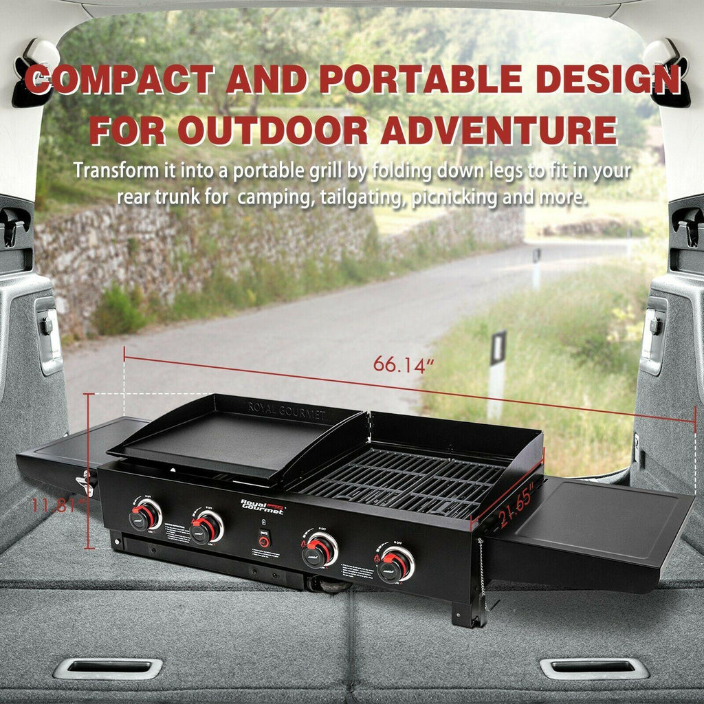 4-Burner Portable Flat Top Propane Gas Grill Griddle Combo GD402