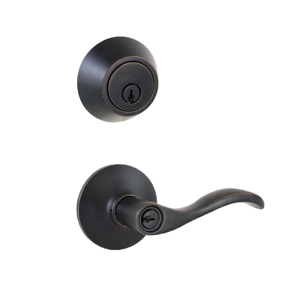 Naples Aged Bronze Entry Lever and Single Cylinder Deadbolt Combo Pack