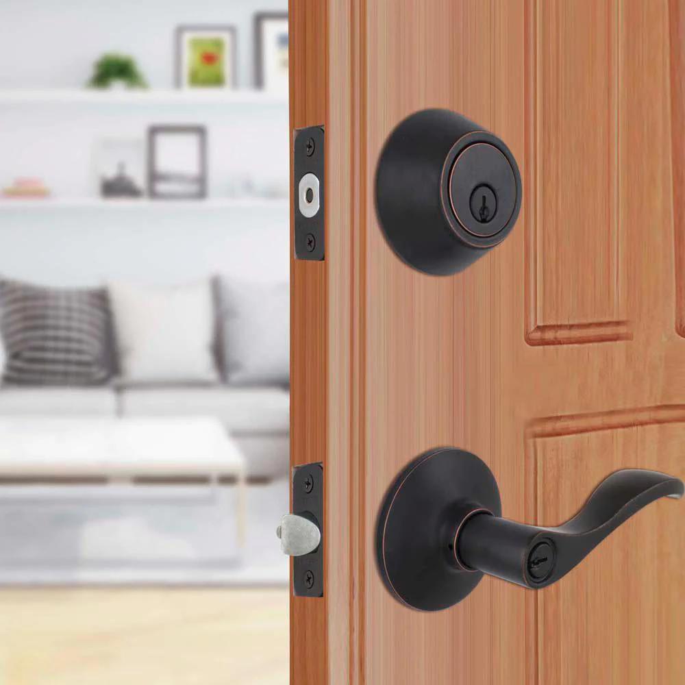 Naples Aged Bronze Entry Lever and Single Cylinder Deadbolt Combo Pack