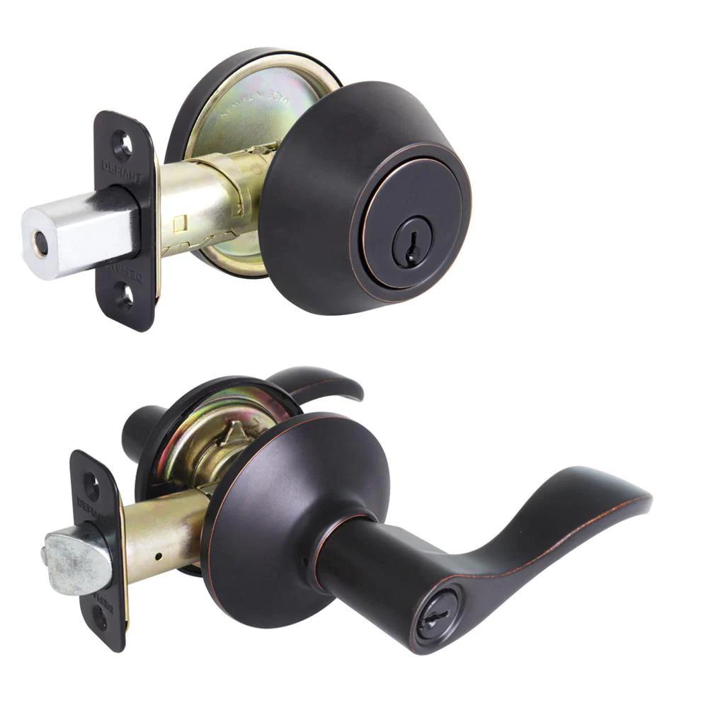 Naples Aged Bronze Entry Lever and Single Cylinder Deadbolt Combo Pack