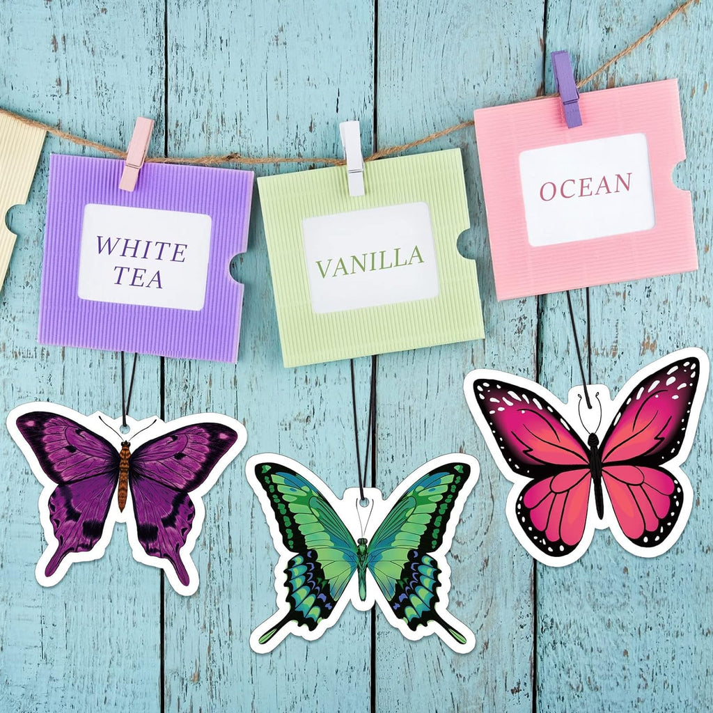 12 Pack Summer Flower Hanging Car Air Fresheners for Girls Women Cute Car Mirror Freshener (Butterfly)