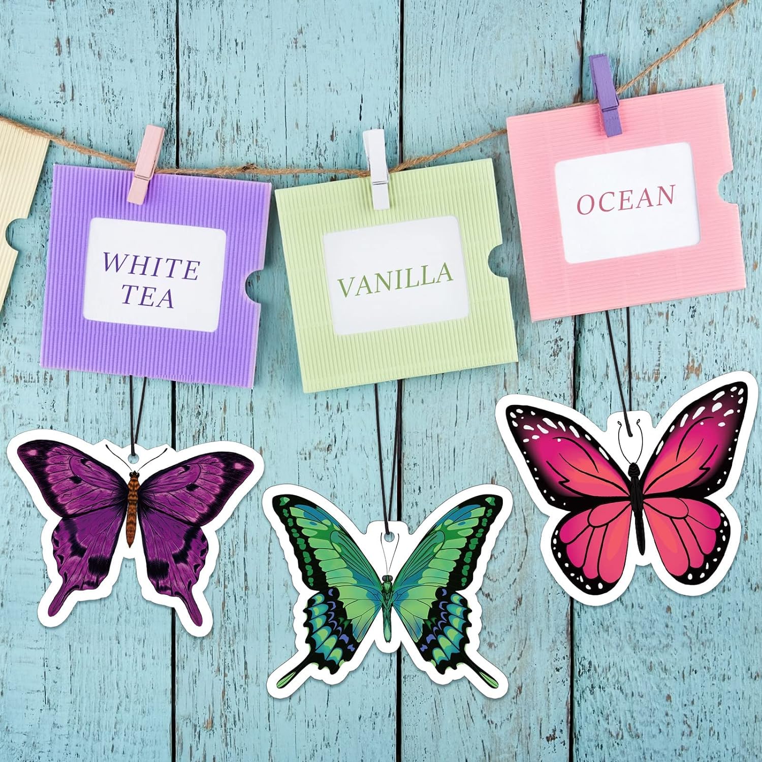 12 Pack Summer Flower Hanging Car Air Fresheners for Girls Women Cute Car Mirror Freshener (Butterfly)
