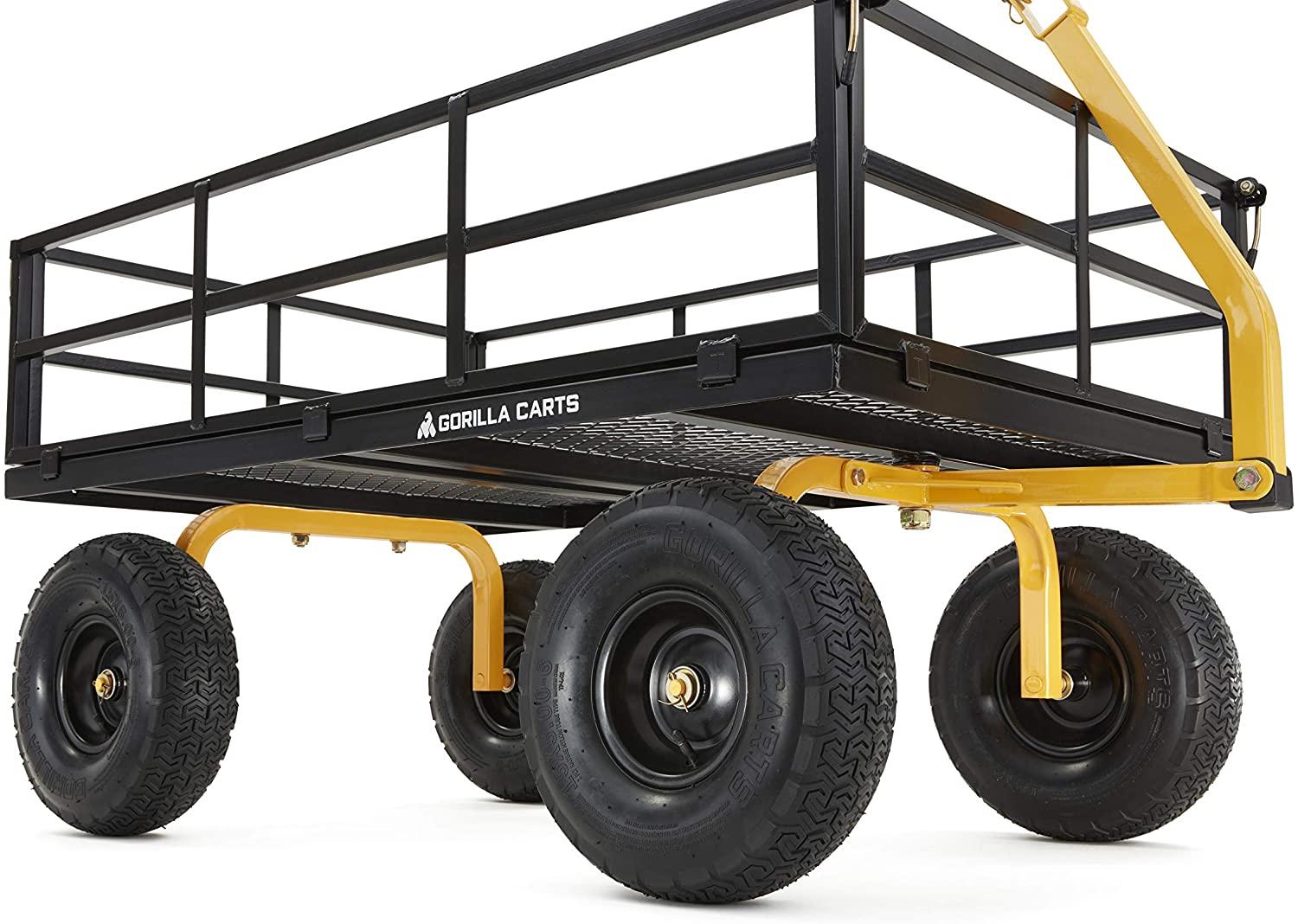 Gorilla Carts GOR1400-COM Heavy-Duty Steel Utility Cart with Removable Sides and 15" Tires, 1400-lbs. Capacity, Black