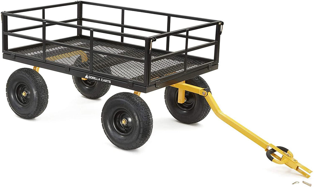 Gorilla Carts GOR1400-COM Heavy-Duty Steel Utility Cart with Removable Sides and 15" Tires, 1400-lbs. Capacity, Black