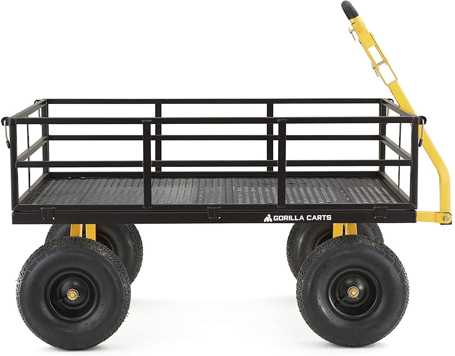 Gorilla Carts GOR1400-COM Heavy-Duty Steel Utility Cart with Removable Sides and 15" Tires, 1400-lbs. Capacity, Black
