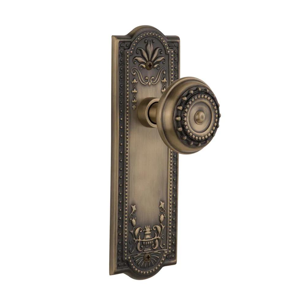 Meadows Plate 2-3/8 in. Backset Antique Brass PassaHall/Closet Meadows Door Knob