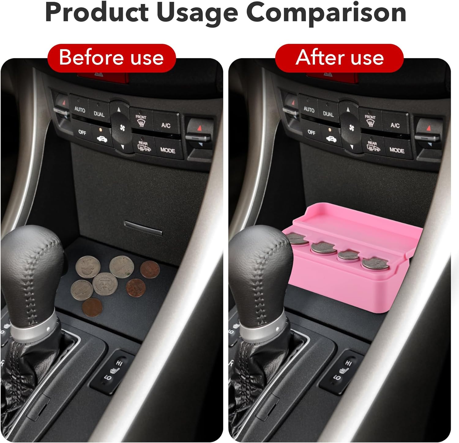 SINGARO Coin Holder for Car, Universal Car Coin Change Organizer, Car Coin Holder Compatible with Coins of Different Sizes, Car Interior Accessories, Suitable for Most Cars, Trucks(Pink，2 Pack)