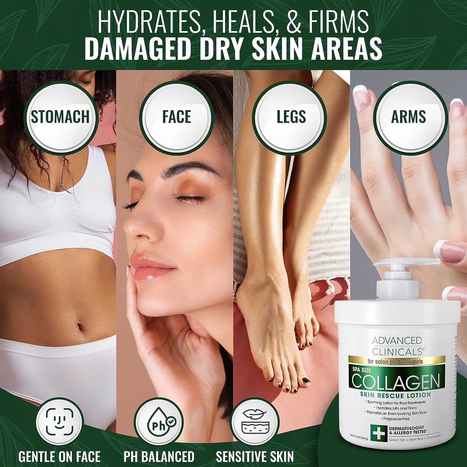 Advanced Clinicals Collagen Cream Moisturizer Body Lotion &amp; Face Cream | Dry Skin Rescue Collagen Lotion | Skin Tightening Cream | Skin Firming + Tightening Lotion | Body Skin Care Products, 2-Pack