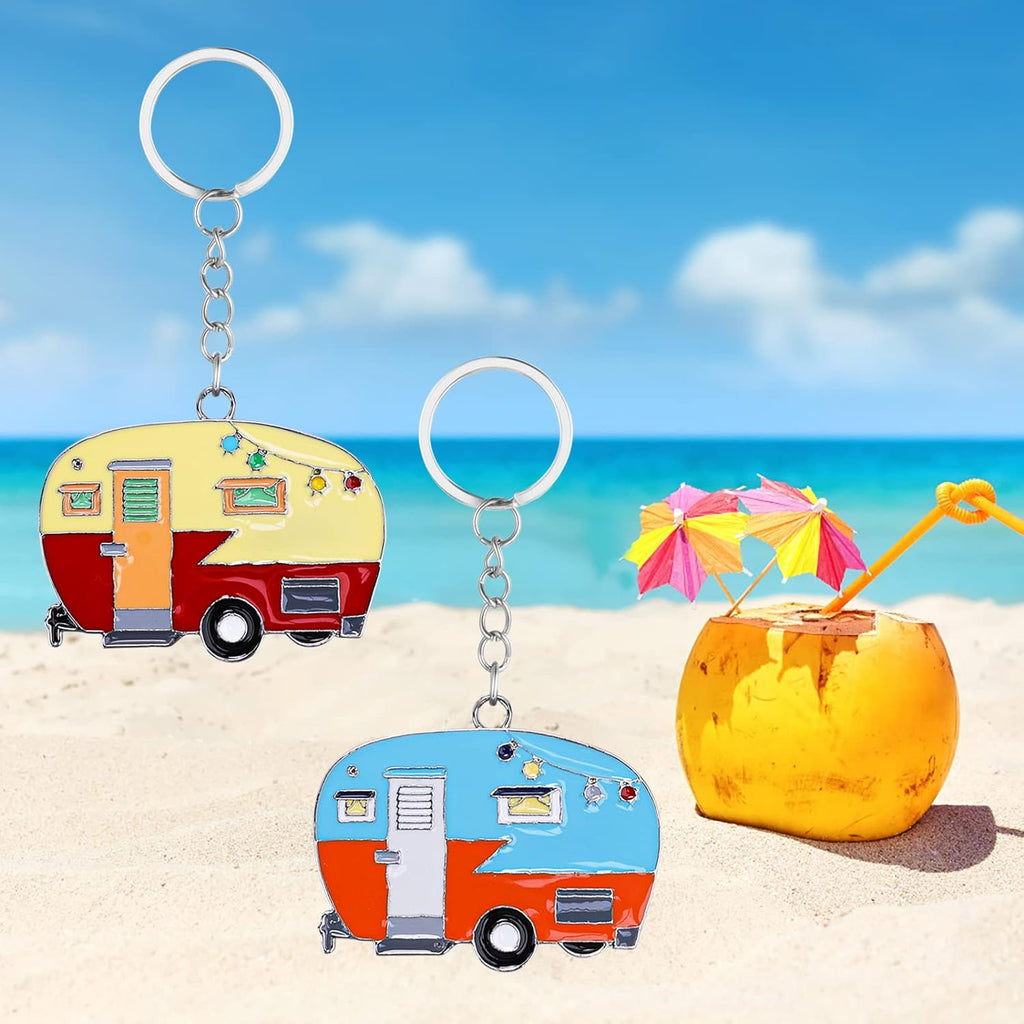 2 Pieces Camper Keychain, RV Camper Keyring Camper Accessories for Travel Trailers Retro Camping Car Keychain