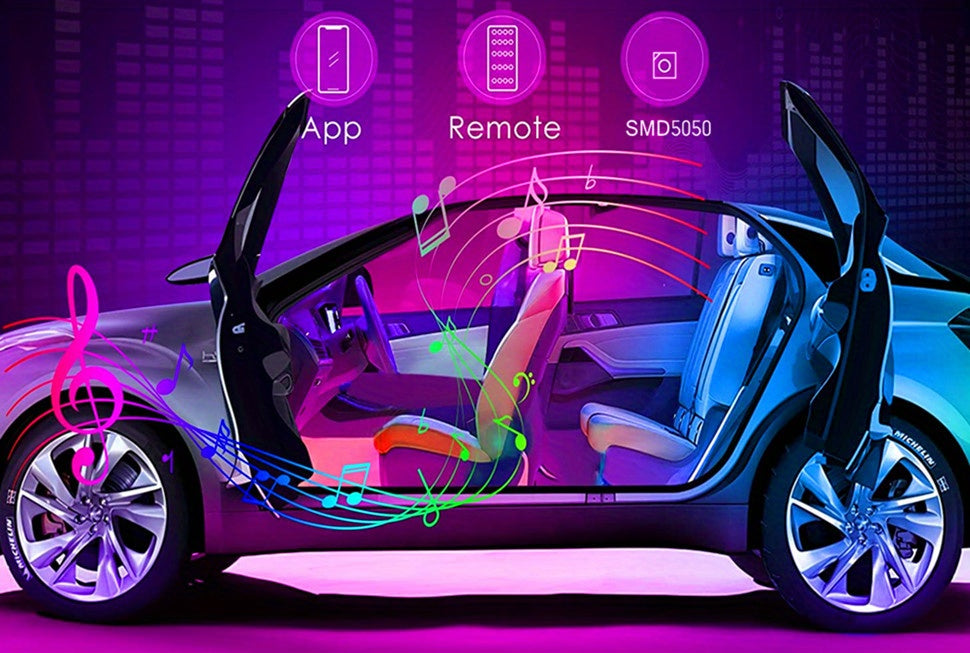 Car LED Lights, 4pcs 48 LED Interior Lights, Smart App Control Lights Bars, Multicolor Music Car Strip Light Under Dash Lighting