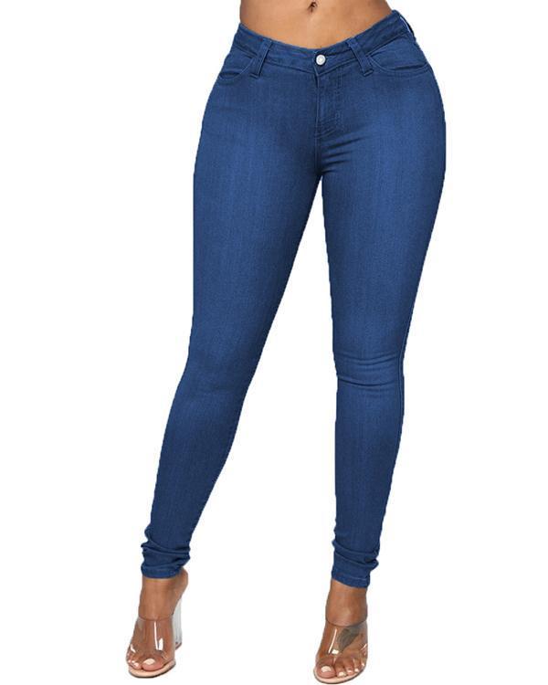 fashion casual solid basic high waist skinny jeans
