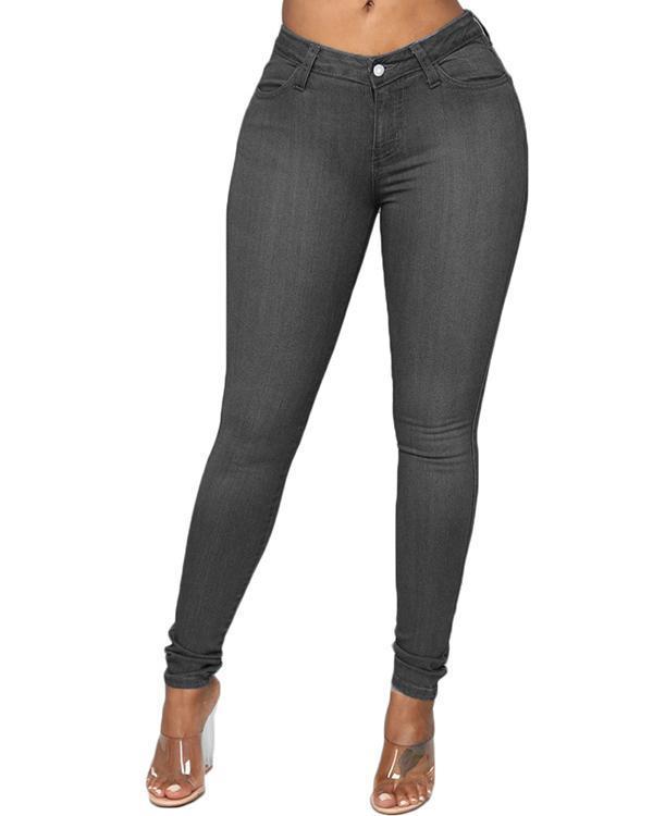 fashion casual solid basic high waist skinny jeans
