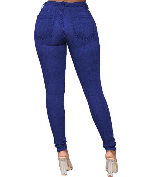 fashion casual solid basic high waist skinny jeans