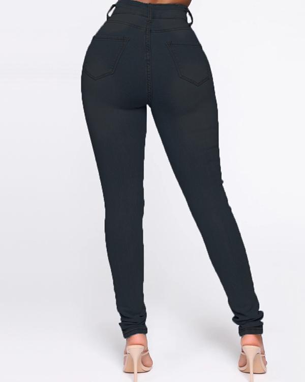 fashion casual solid basic high waist skinny jeans