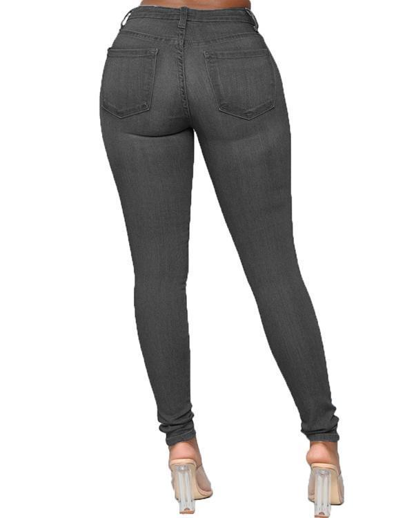 fashion casual solid basic high waist skinny jeans