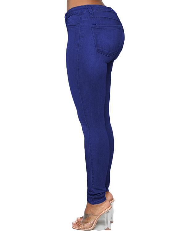 fashion casual solid basic high waist skinny jeans
