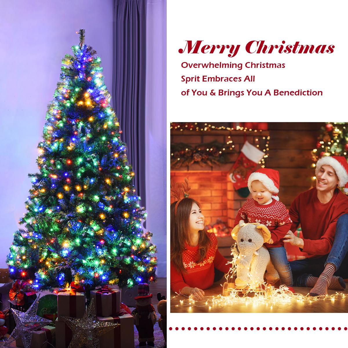 Costway 7Ft Pre-Lit Artificial Christmas Tree Hinged 500 LED Lights