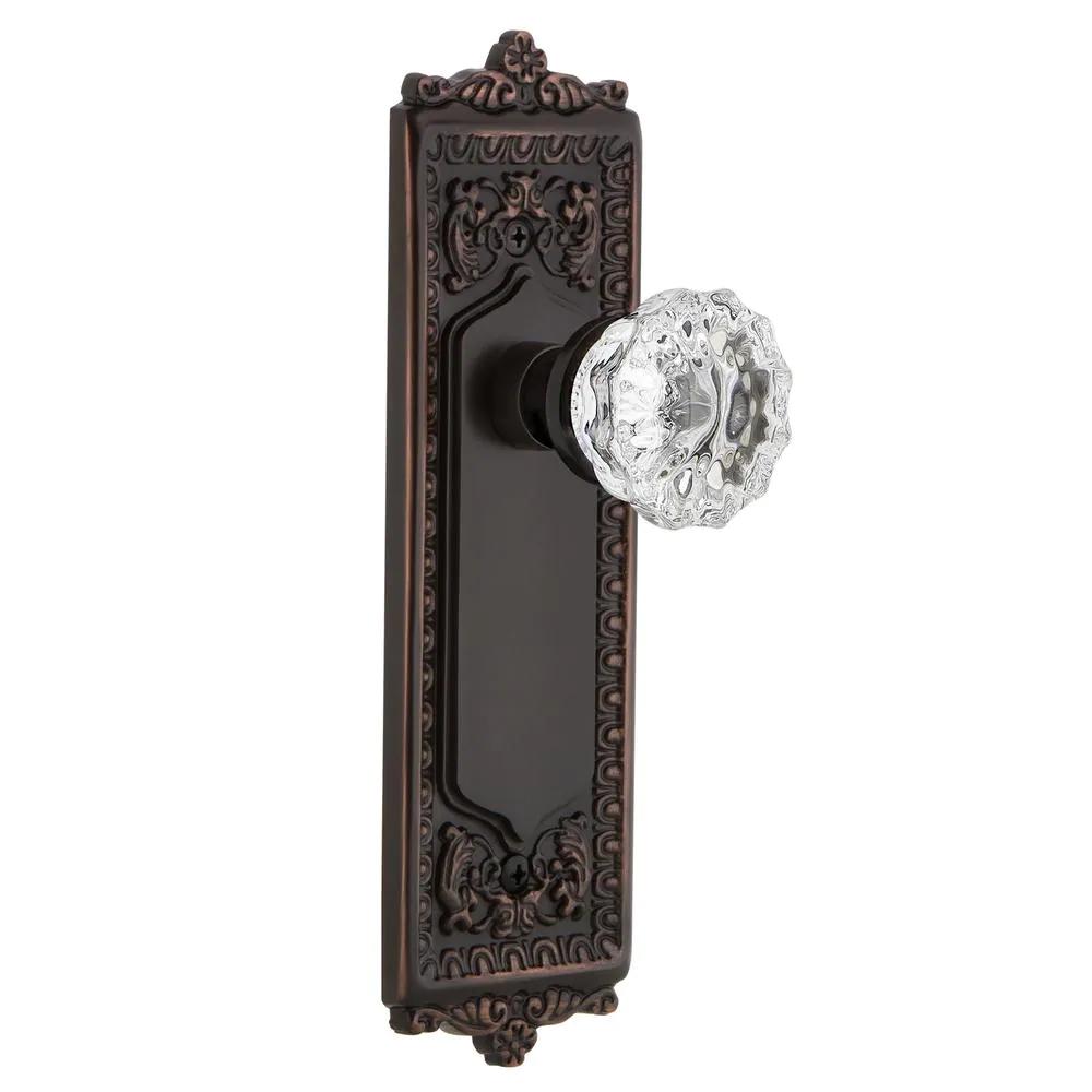 Egg and Dart Plate 2-3/8 in. Backset Timeless Bronze Privacy Bed/Bath Crystal Glass Door Knob