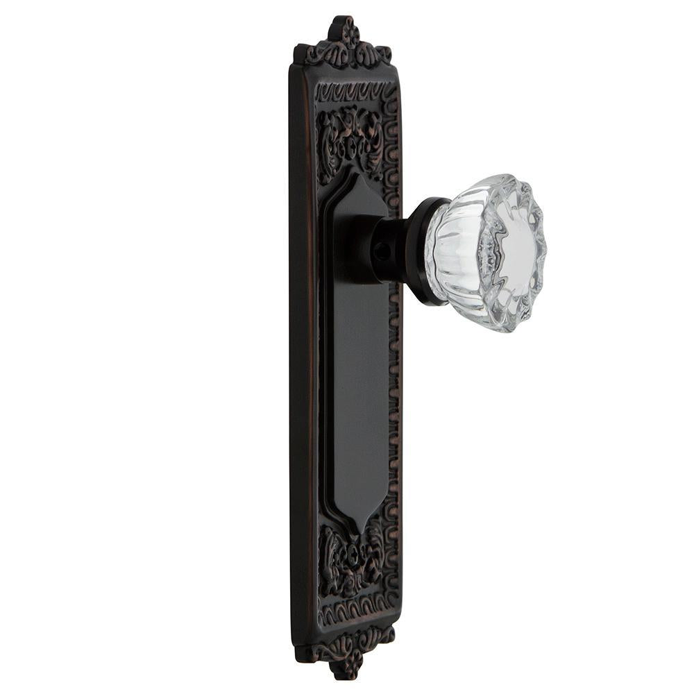Egg and Dart Plate 2-3/8 in. Backset Timeless Bronze Privacy Bed/Bath Crystal Glass Door Knob