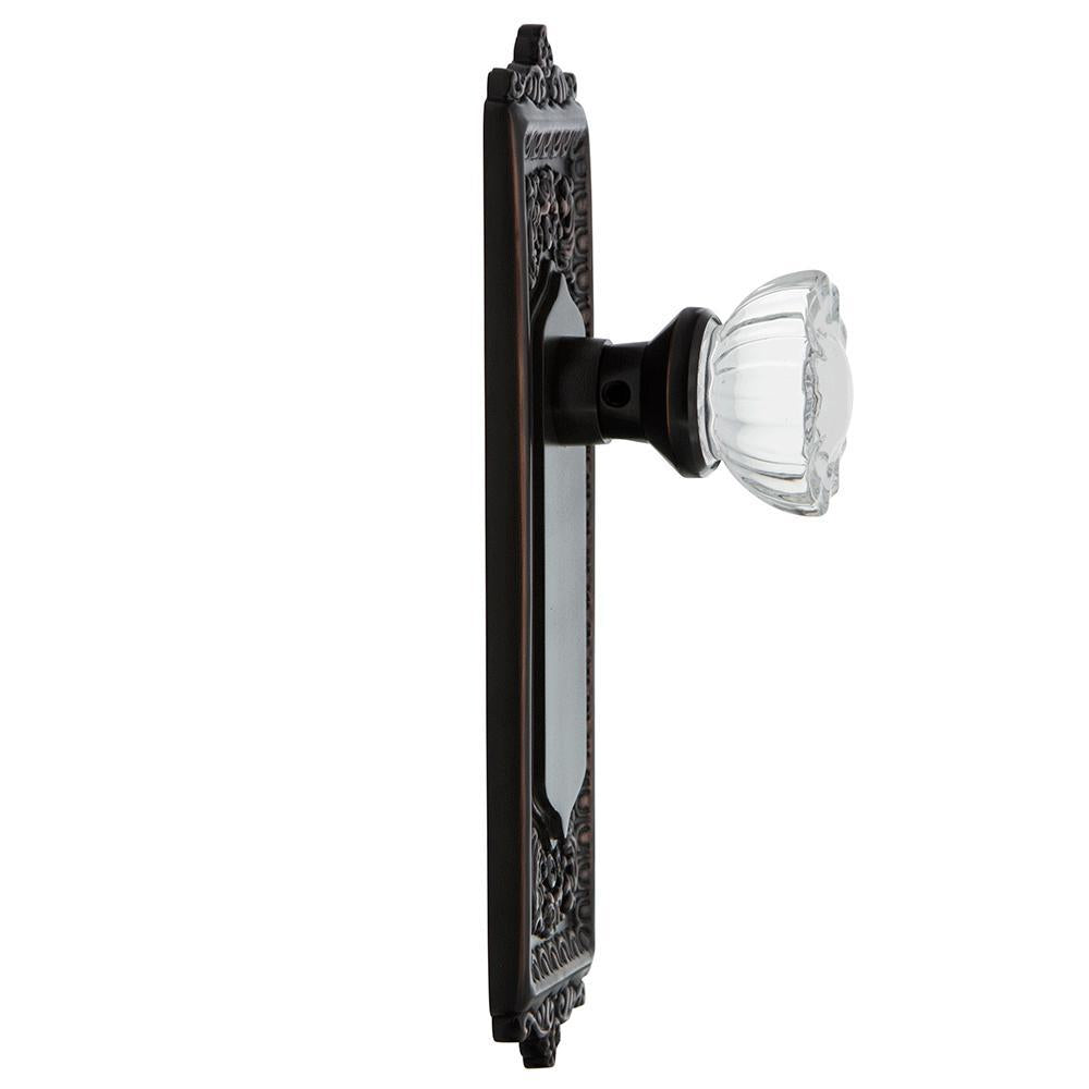 Egg and Dart Plate 2-3/8 in. Backset Timeless Bronze Privacy Bed/Bath Crystal Glass Door Knob