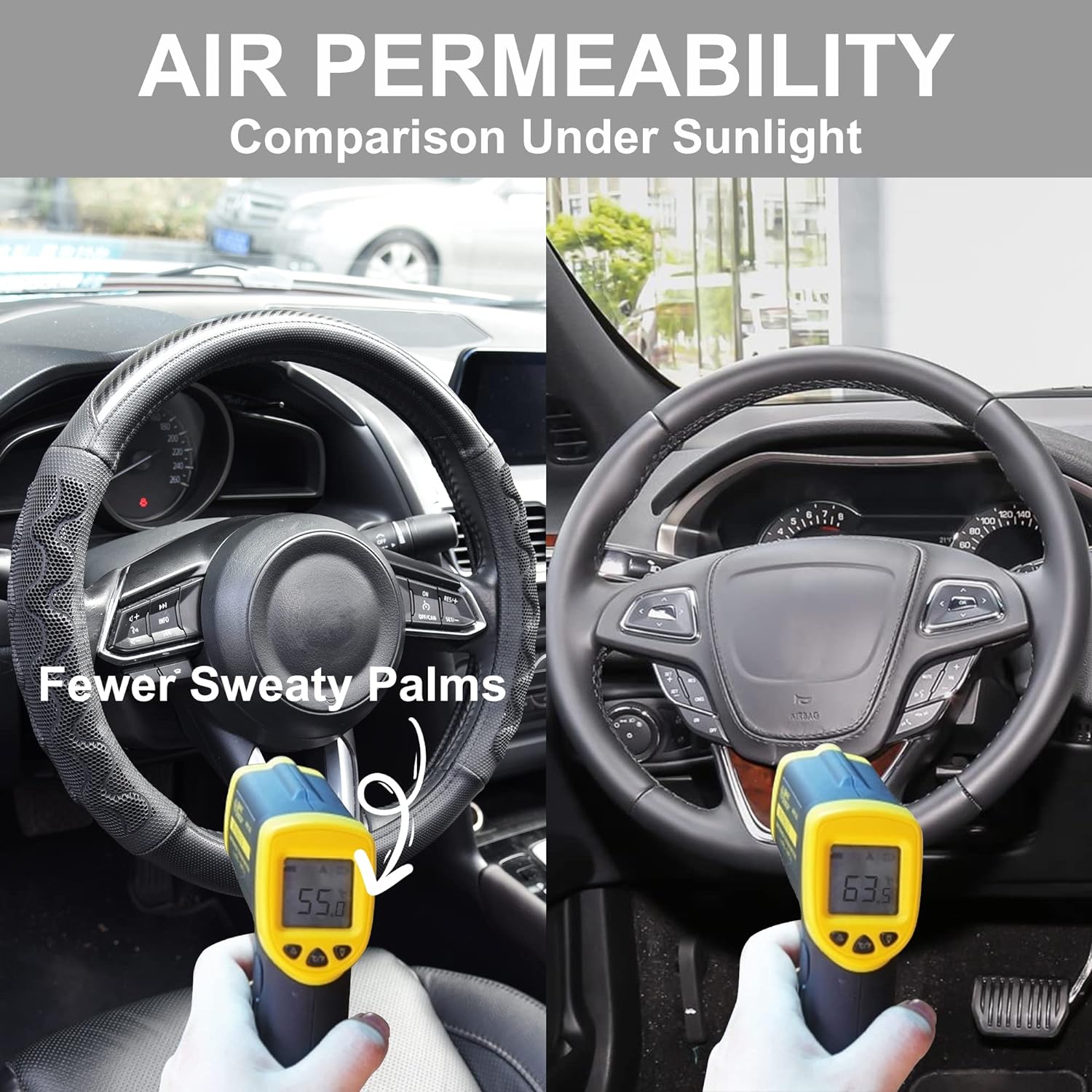 Elantrip 14 1/2"-15" Steering Wheel Cover, Universal, Black 3D Honeycomb Comfortable Grip